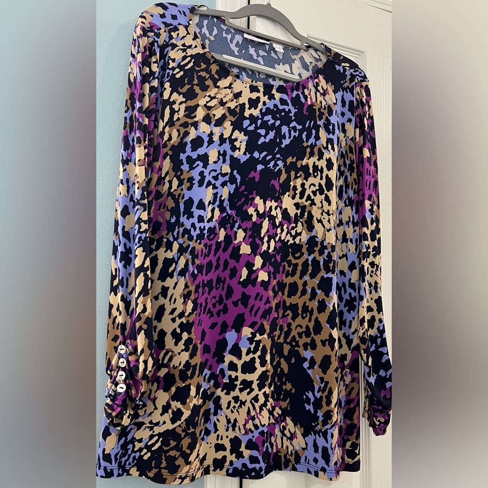 Susan Graver Petite Printed Bateau Neck Leopard Print Top 2XP SALE 2/$20 - EUC
